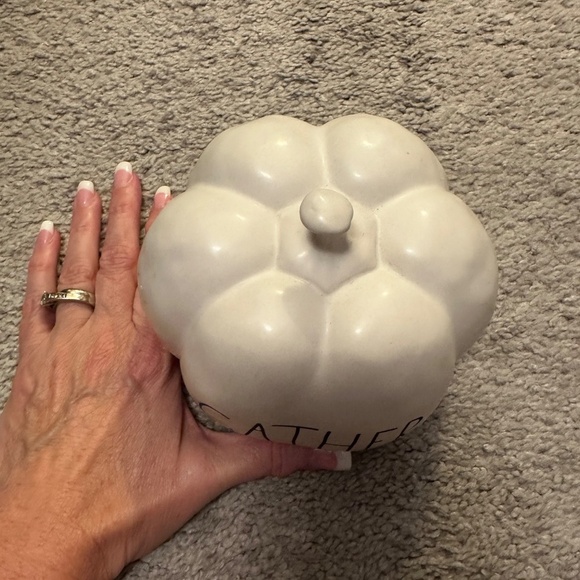 Rae Dunn "GATHER" White Ceramic Pumpkin Centerpiece Decor - Picture 5 of 7